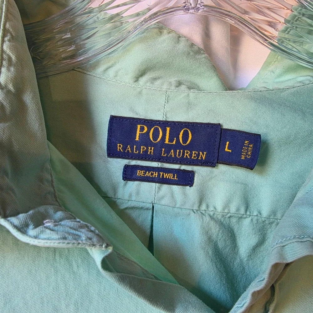 Polo Ralph Lauren Beach Twill Shirt Mens Large Mint Green Long Sleeve Button Up